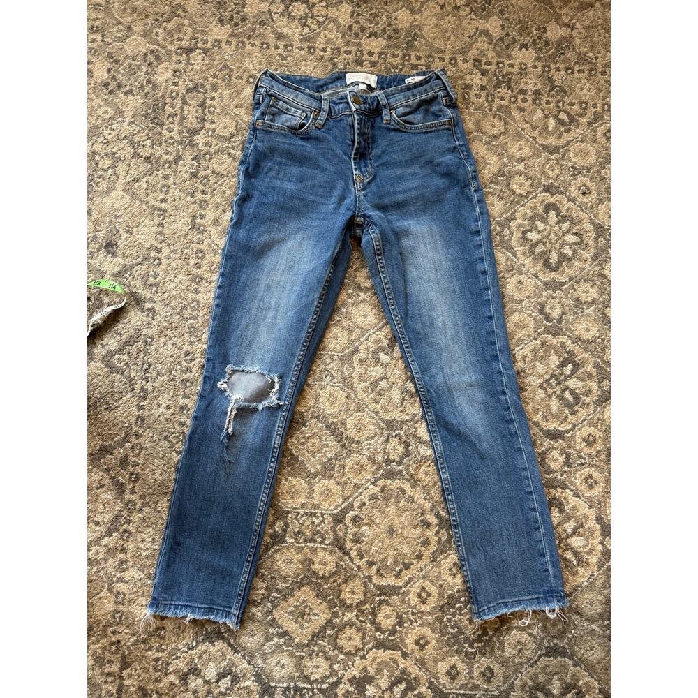 Dear John Aiden Slim Girlfriend Jeans Women’s 25 Distressed Raw Hem Medium Wash